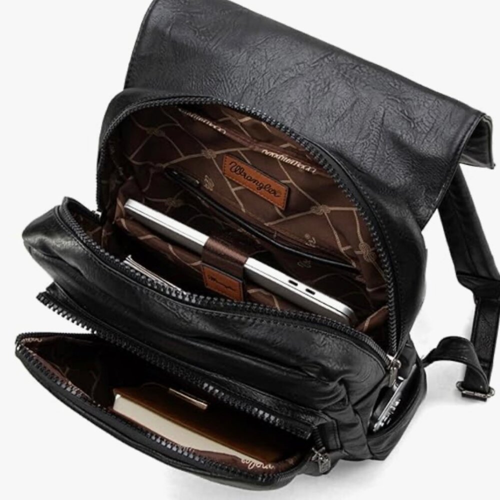 Wrangler Belt Buckle Laptop Backpack (NWT) for Men or Women Black Vegan Leather